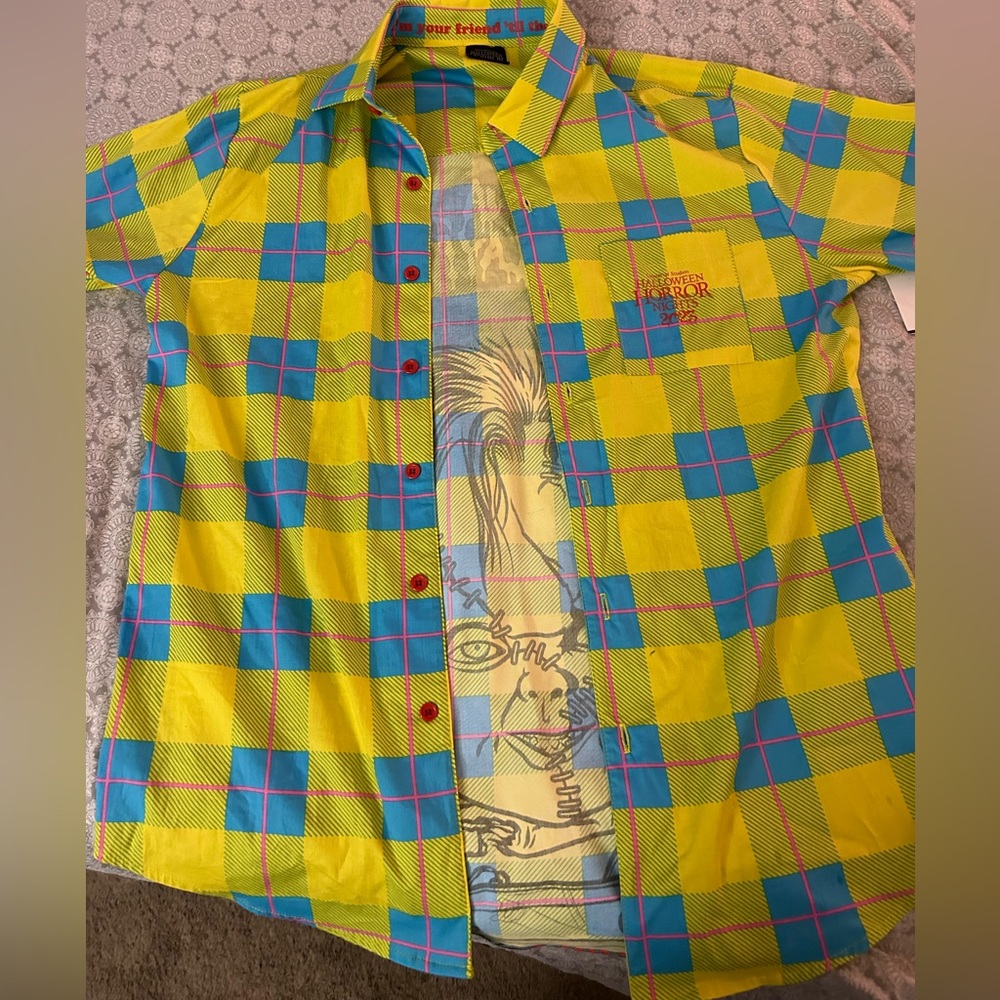 Universal Hhn Halloween Horror Nights 2023 Yellow Chucky Button Down M Unisex